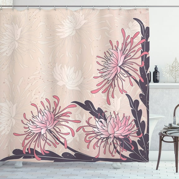 Ambesonne Art Nouveau Shower Curtain, Chrysanthemum Bloom, 69"Wx84"L, Eggplant Pale Pink Beige
