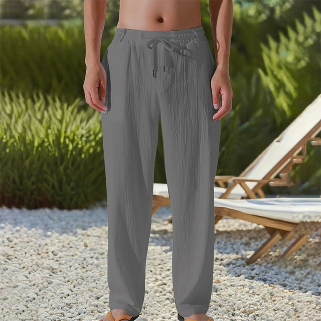 Ceisia Gift Men's All-Season Casual Pants - Solid Color Drawstring Pocket Fashionable Straight Leg Elastic Waist Pants