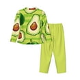thumbnail image 2 of Kll Avocado Green Striped Print Women'S Long Sleeve Pajamas With Pants Sleepwear Loungewear 2 Set-Medium, 2 of 9