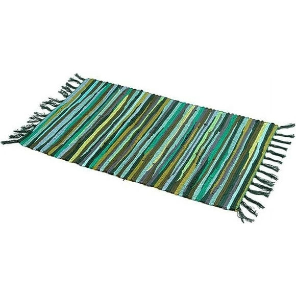 Nvzi Rag Rug, Machine Washable Cotton Reversible Rag Rug Hand Woven Multi Color Striped Area Rug Floor Rugs (28" x 47", Green)