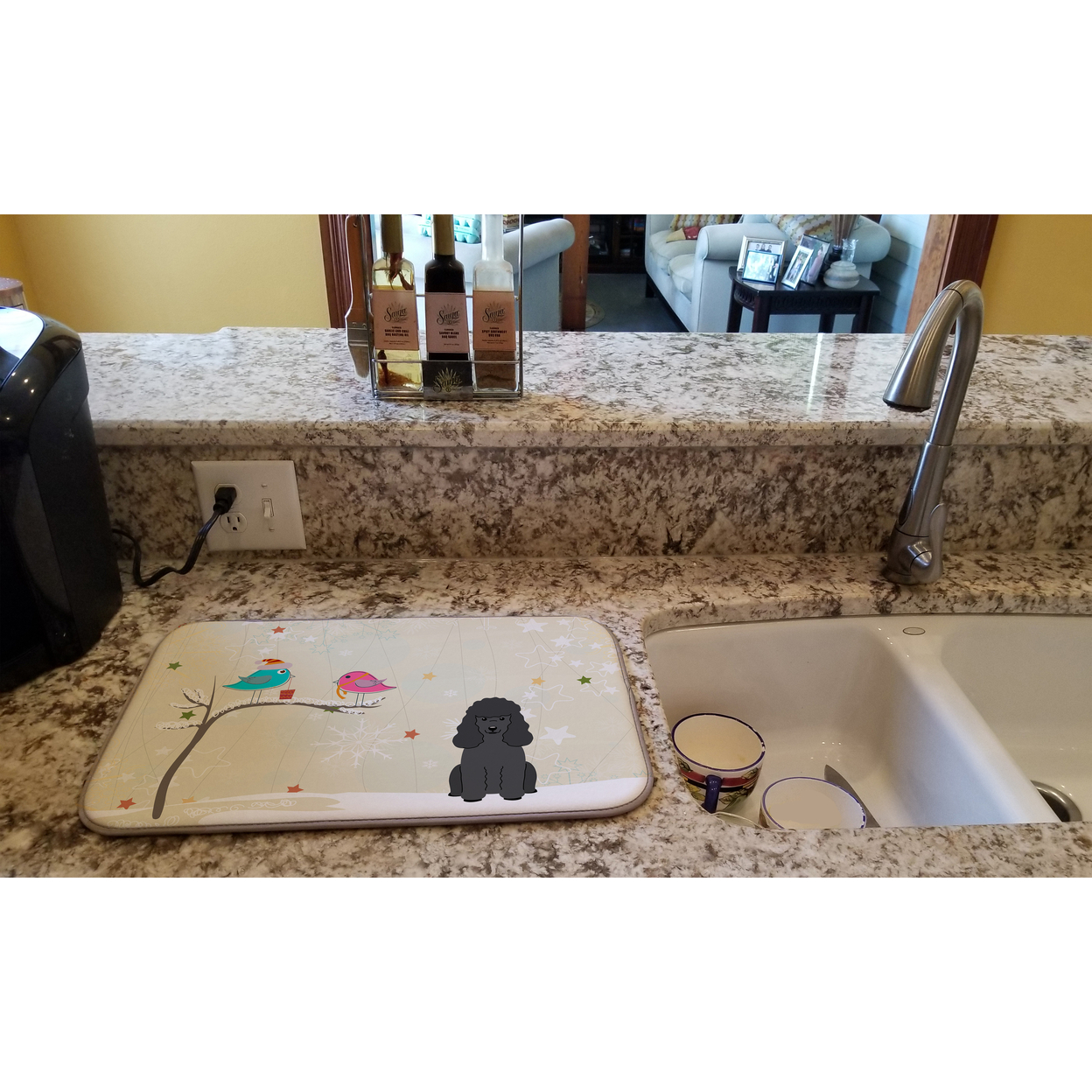 Christmas Presents between Friends Poodle Black Dish Drying Mat