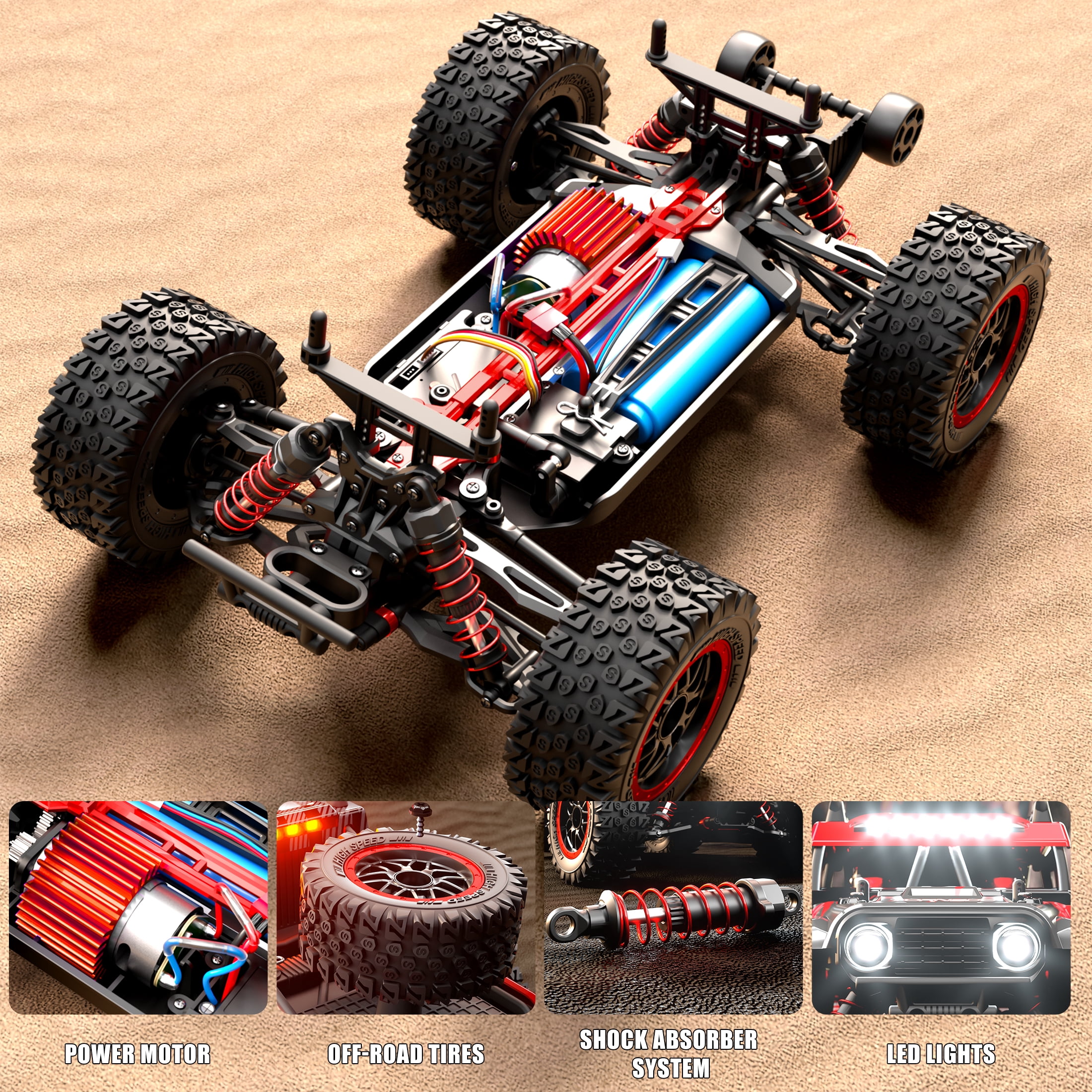 RC Cars 1:14 4WD High Speed Remote Control Truck 60+km/h Fast All Terrain Off Road RC Truck Toy Gifts for Kids Adults, 2 Batteries