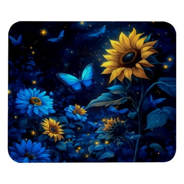 Butterfly Sunflowers Daisies Square Mouse Pad, Mouse Mat with Non-Slip Rubber Base, Washable Mousepad for Computer, Laptop, Office