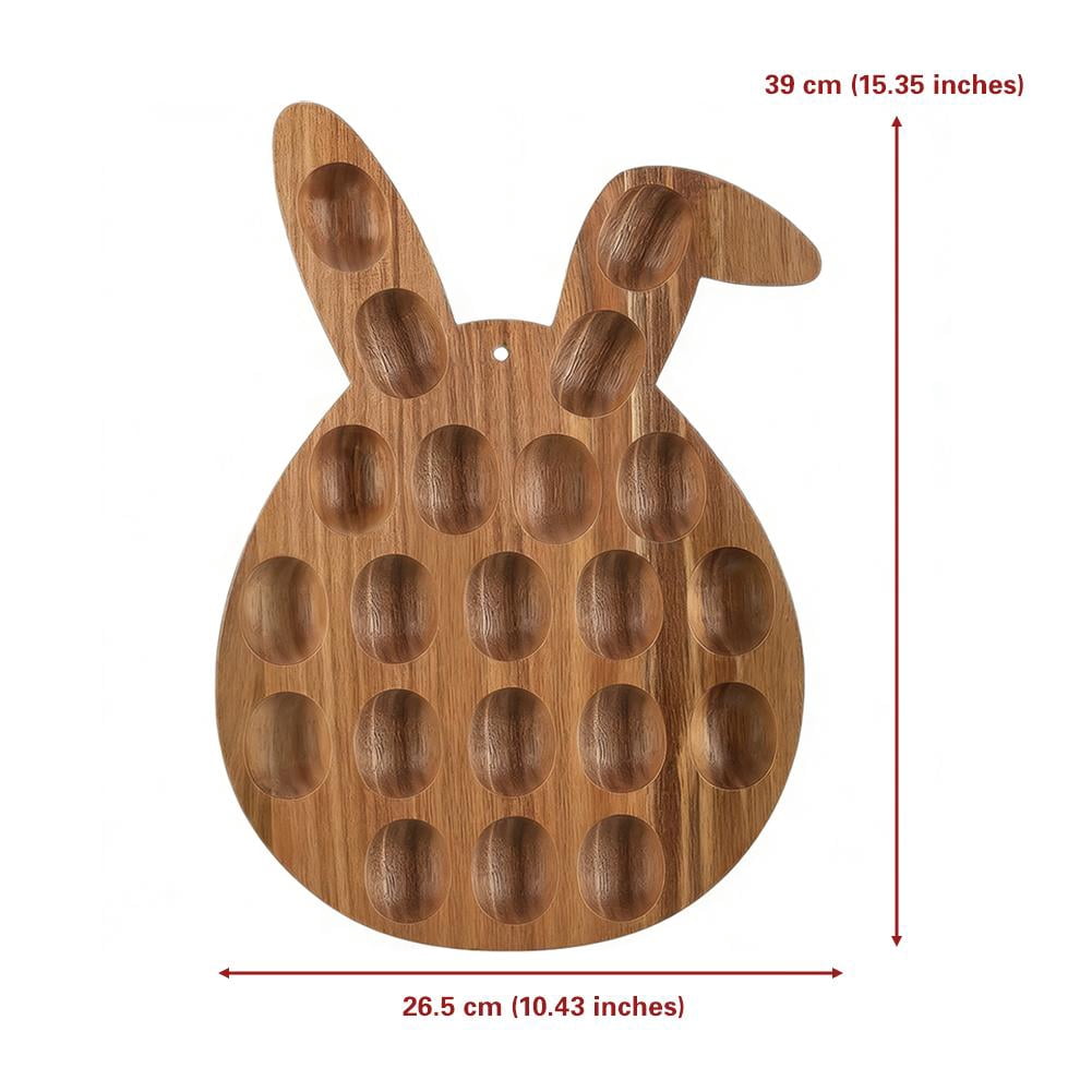 Wooden Deviled Egg Tray Bunny Shaped Deviled Egg Platter Holds 21 Eggs Double Sided Wood Charcuterie Board for Easter Spring Holiday Party Countertop Appetizer Serving Container