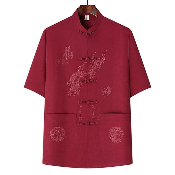 pstuiky Camisas casuales de manga corta para hombre, Camisa informal de manga corta, cuello alto, lisa y cómoda para hombre camisetas de hombre xxl