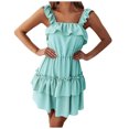 thumbnail image 1 of Vestido sin mangas con volantes de doble capa sin mangas con tirantes de color sólido de verano a la moda para mujer Fridja hj1266, 1 of 9