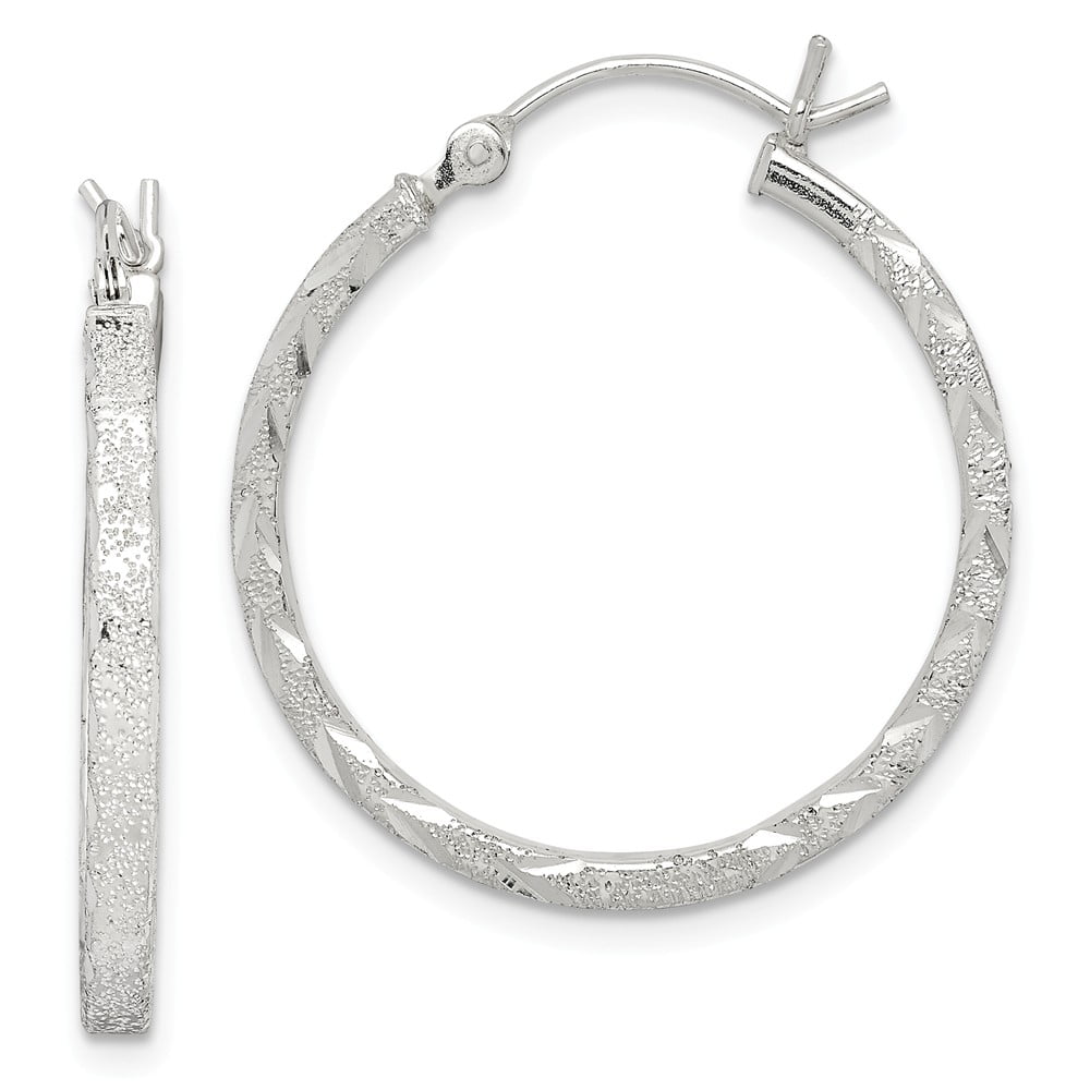 Solid 925 Sterling Silver DiamondCut Hoop Earrings 27mm x 24mm