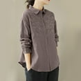 thumbnail image 5 of Admvng Womens Blouses Fashionable Cotton and Linen Embroidered Lapel Button Long Sleeved Shirt Top M-4XL, 5 of 5