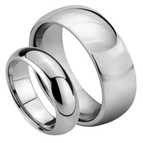 Matching Mens and Ladies Couple's Classic Domed Tungsten Carbide Wedding Band Ring Set