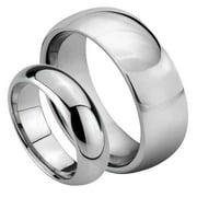 Matching Mens and Ladies Couple's Classic Domed Tungsten Carbide Wedding Band Ring Set