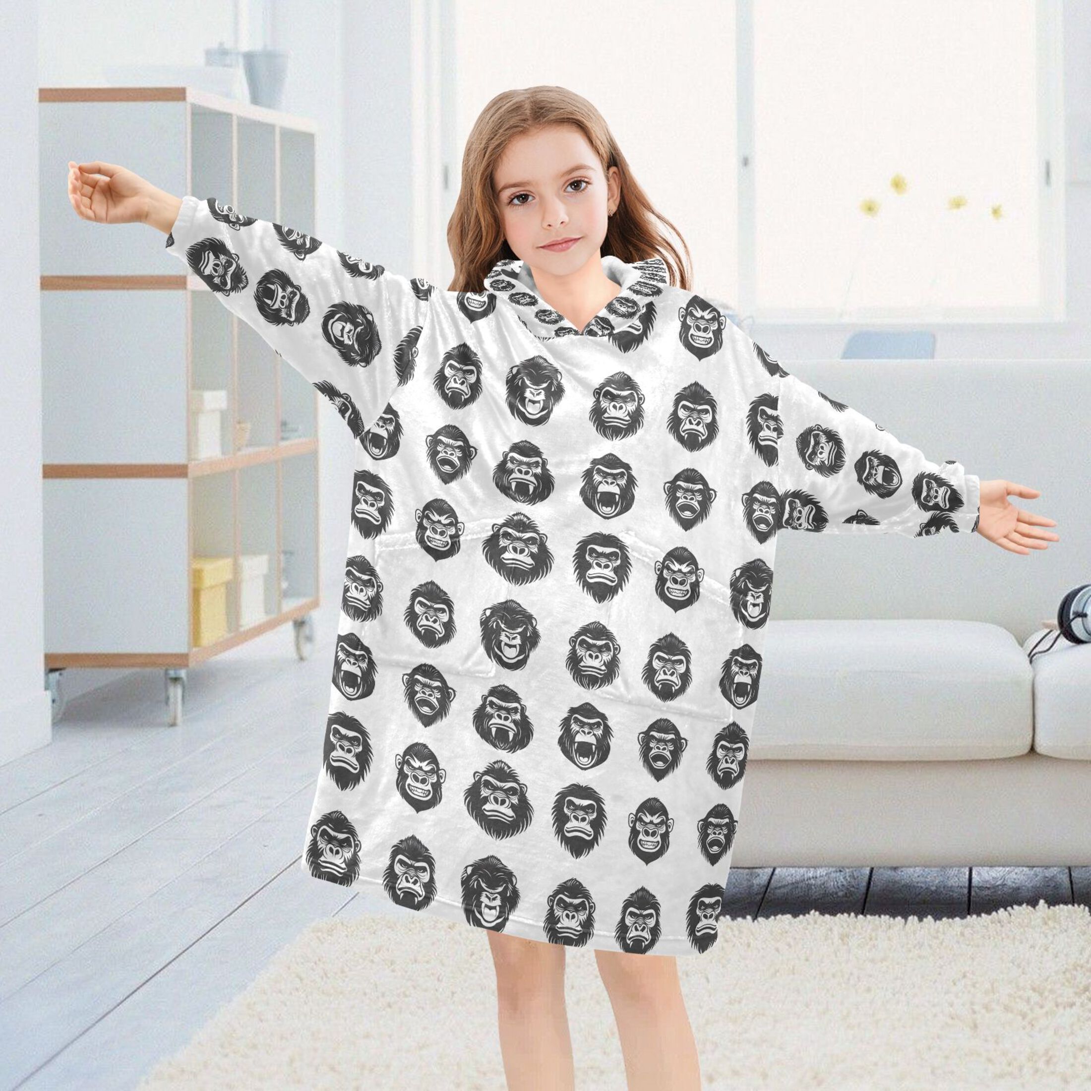 joogoo Blanket Hoodie for Gorilla Pattern Oversize Sweatshirt 3-14 YR L