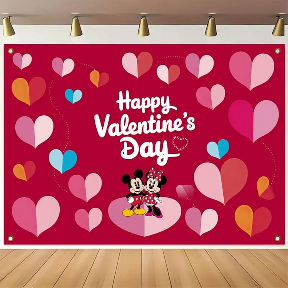 Mickey and Minnie cartoon-themed birthday flags, background flags, children's party decorations, photography, photo props, 150*100CM