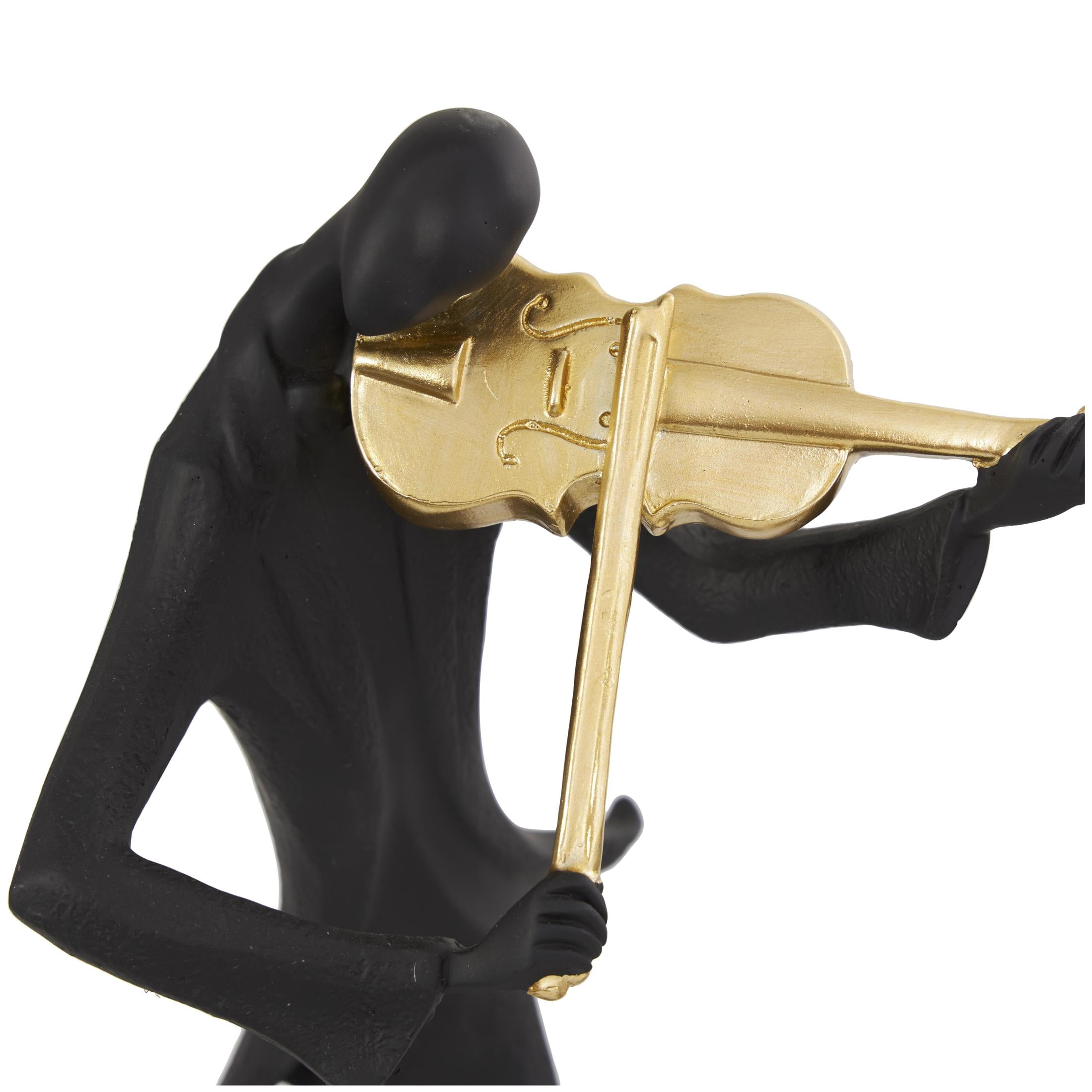 15", 13", 15"H Black Polystone Abstract Musician Sculpture with Gold Instruments and Music Notes, by DecMode (3 Count)