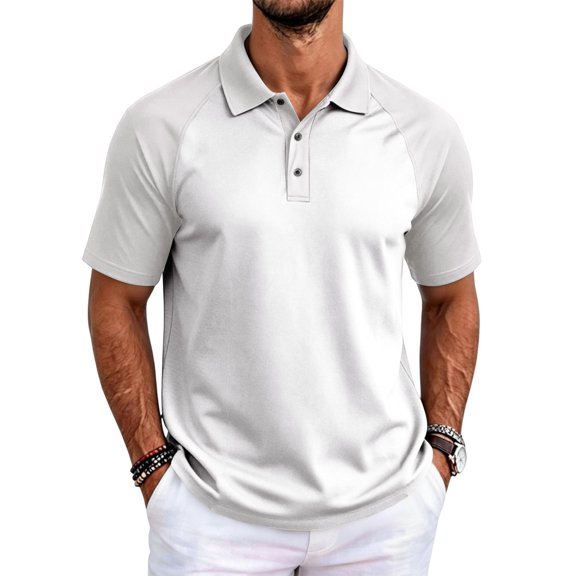 Hsovts Men's Polo Shirts Moisture Wicking Raglan Men's Shirts Short Sleeve Color Block Soft Breathable Mens Golf Polo Shirts White XL