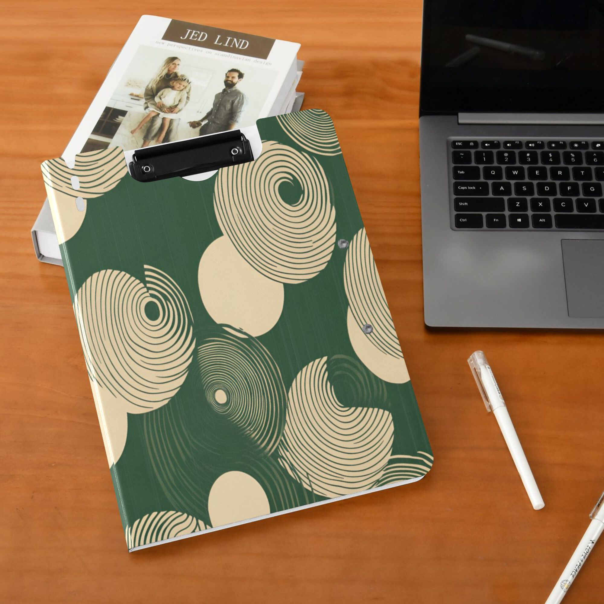 FORMRS A4 Clipboard Folder with Pen Holder Horizontal Foldable School Office Binder, Beige Abstract