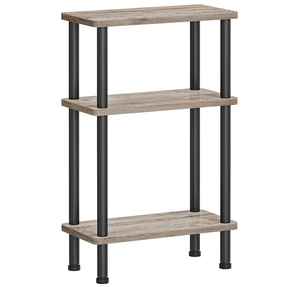 HOOBRO Narrow Side Table, 3-Tier Slim End Table No Tools Needed, Twist-On Assembly, Skinny Nightstand Sofa Storage Shelf for Living Room, Bedroom, Study, Greige and Black BG246BZ01