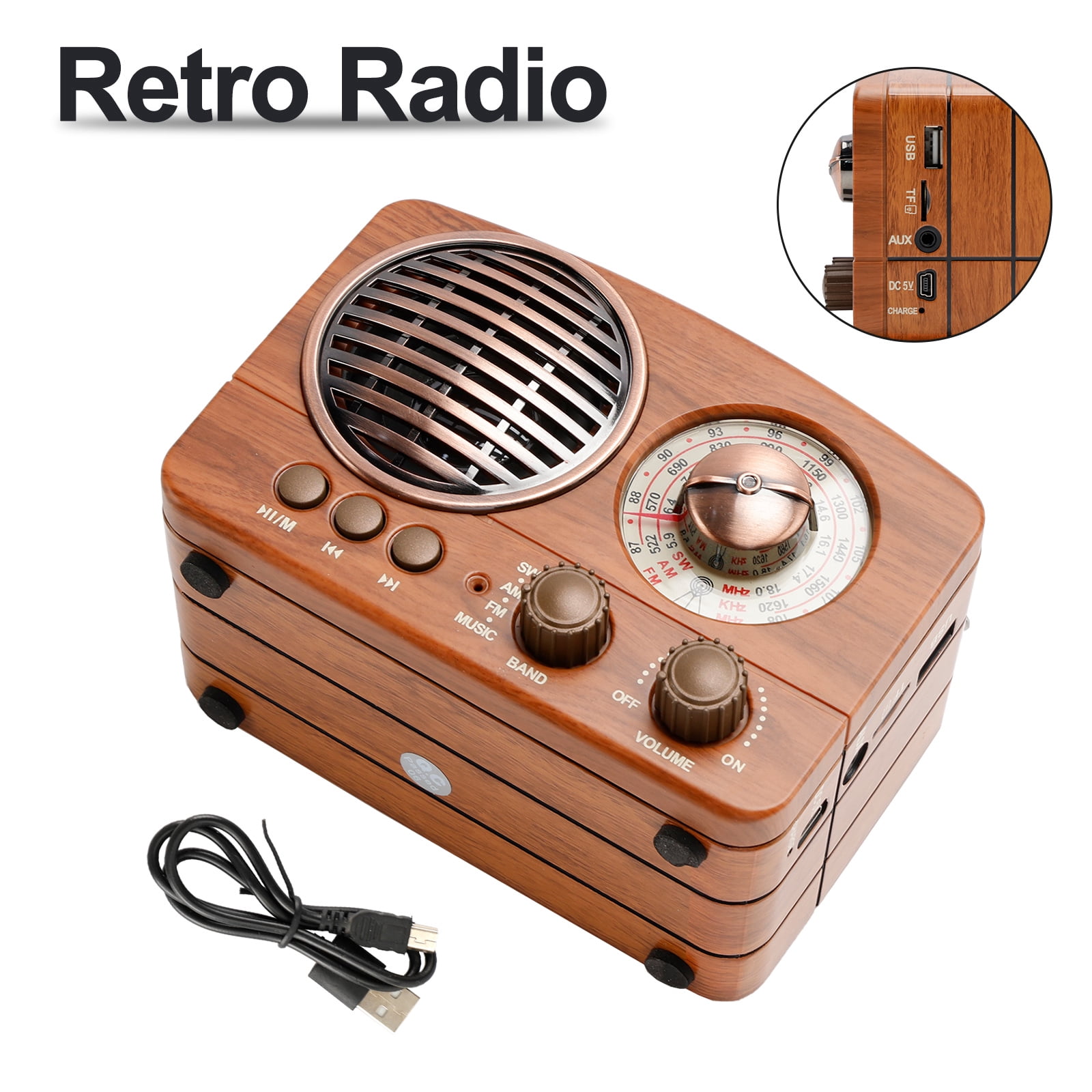Vintage Radio Retro Bluetooth Speaker-FM Radio with Old fashioned Classic Style, Strong Bass Enhancement, Loud Volume