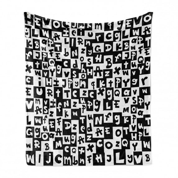 ABC Puzzle Soft Flannel Fleece Blanket, Funky Irregular Letters Capital and Small in Squares Learning Tools, Cozy Plush for Indoor and Outdoor Use, 60" x 80", Charcoal Grey and White, by Ambesonne