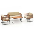 thumbnail image 5 of Gymax Set of Outdoor 4 Acacia Wood Sofa Set w/ Heavy Duty Metal Frame Soft Seat Beige, 5 of 5