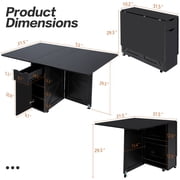 Spanspace Folding Dining Table, Drop Leaf Kitchen Table with Extra Large 53 × 31.5 Tabletop, 6 Wheels & Storage Shelf, Space Saving for Small Spaces, Black