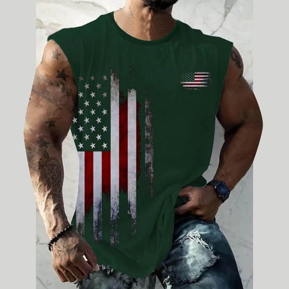 250th Anniversary USA Shirt Men Sleeveless Crewneck Patriotic Graphic Tank Top Summer Loose Fit Casual Daily Wear Army Green XXL
