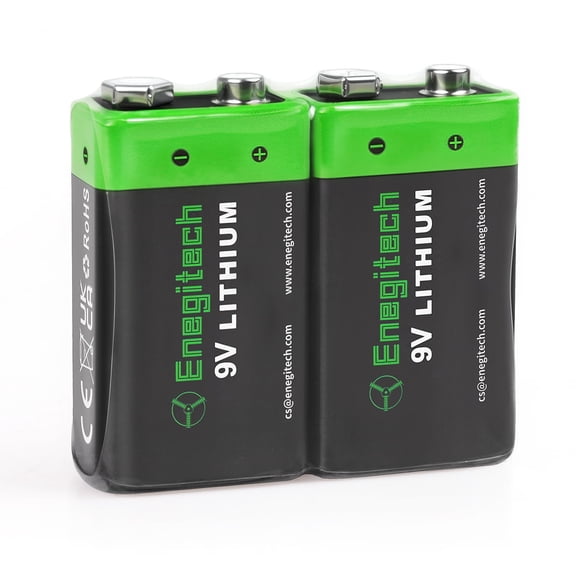 Enegitech 9V Lithium Batteries 1200mAh, Smoke Detector Battery 10 Year Shelf Life for Laser Infrared Thermometer Multimeter Walkie Talkie 2 Pack