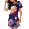 thumbnail image 2 of Honeii Planet Pastel Galaxy Print Women's Loose Short Sleeve Nightgown, Soft Cotton Sleepwear, Comfy Loose Fit Pajama Dress for Sleep and Lounge, 2 of 6
