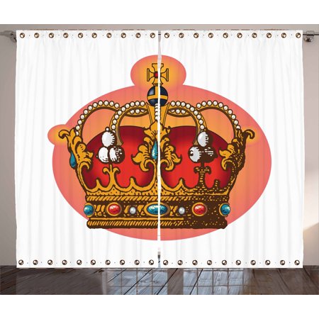 Queen Curtains 2 Panels Set Victorian Baroque Style Crown Design