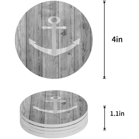 

KXMDXA Anchor on Old Wooden Plank Set of 8 Round Coaster for Drinks Absorbent Ceramic Stone Coasters Cup Mat with Cork Base for Home Kitchen Room Coffee Table Bar Decor