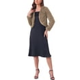 thumbnail image 2 of INSPIRE CHIC Cropped Open Front Jacket for Women's Faux Fur Long Sleeve Bolero Winter Coat S Dark Khaki, 2 of 6