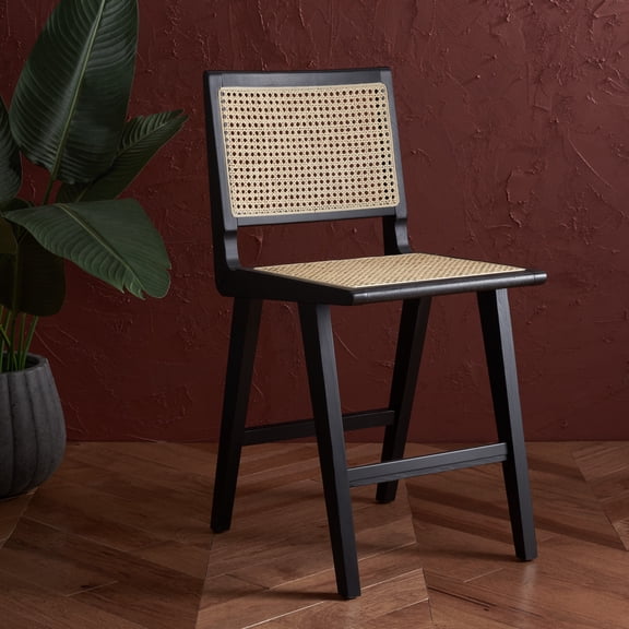 SAFAVIEH Couture Hattie Square Mid Back Counter Stool, Black/Natural
