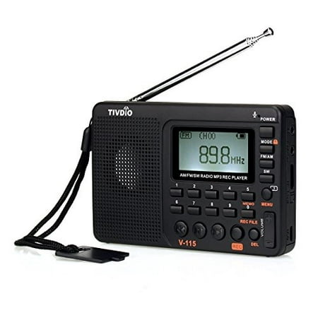 TIVDIO V-115 Portile Shortwave Transistor Radio AM/FM Stereo with MP3 Player Recorder Support T-Flash Card and Sleep Timer (Best Sleep Talk Recorder App)