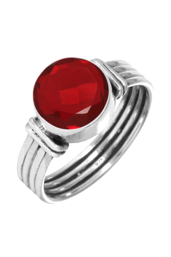 925 Sterling Silver Ring For Women - Men Red Ruby Simulated Gemstone Silver Ring Size 10 July Birthstone Simple Silver Ring Size 10 Friendship Day Gift For Mom Gemstone 925 Silver Jewelry