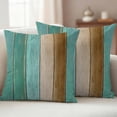 thumbnail image 2 of Teal Brown Wooden Outdoor Pillow Covers 16x16 Set of 2,Waterproof Patio Throw Pillowcase Protectors,Farmhouse Vertical Striped Art Decorative Pillow Shams Cushion Covers for Seat Bed Couch Sofa, 2 of 8