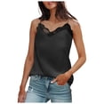 thumbnail image 3 of TrendOFT Satin Tank Tops for Women Spaghetti Strap Lace Trim V Neck Camisole Dressy Casual Summer Blouse Black L, 3 of 5