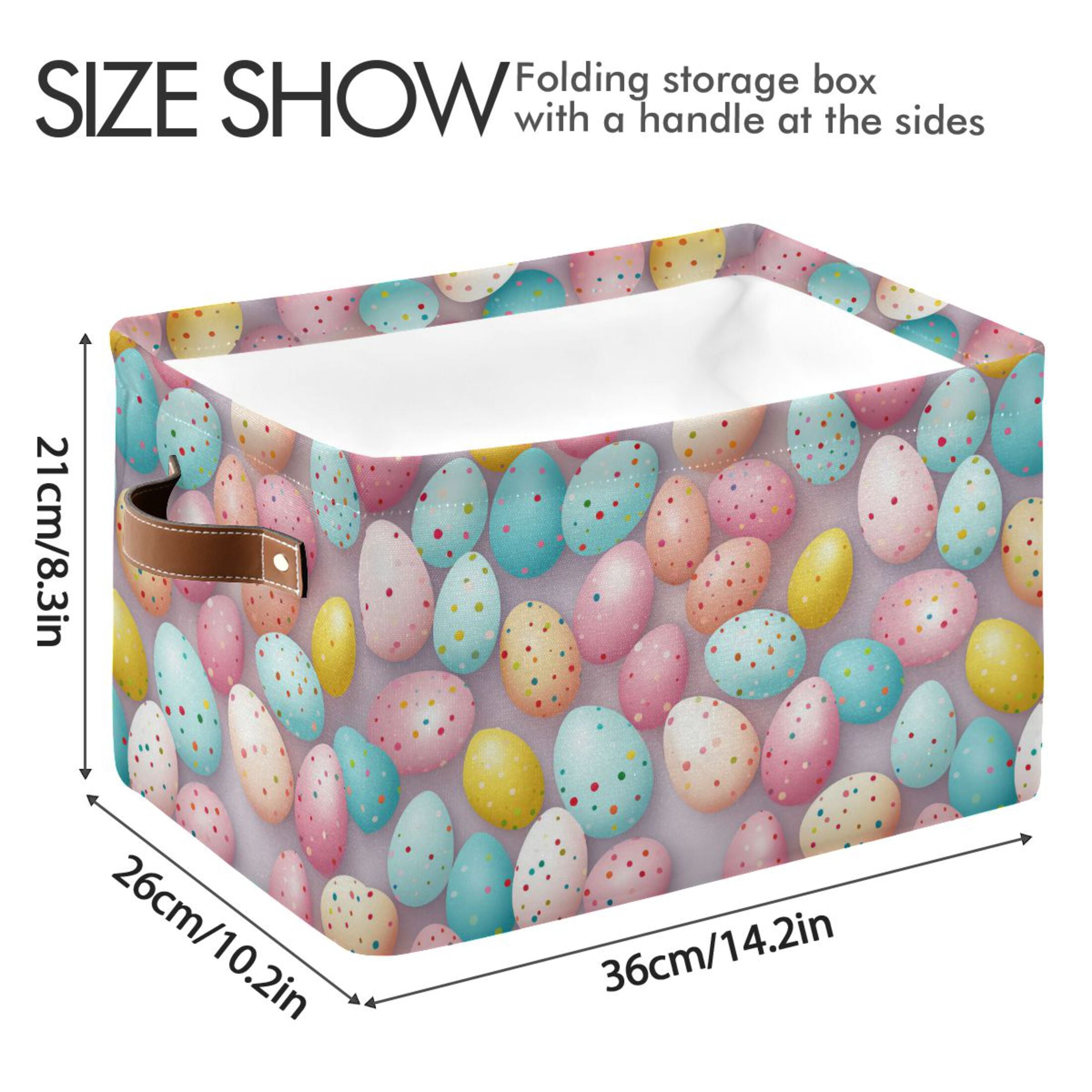 Easter Eggs with Colorful Dots Storage Bins with Handle Fabric Organizer Basket Foldable Box 2 Pack 14.2x10.2x8.3