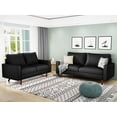 thumbnail image 4 of Koby Home's Collection Luca Modern Futon Sofa, Upholstered in Faux Leather with Track Arms, Cushion Back, and Wooden Legs, Living Room Furniture, Metallic Black Color, 4 of 4