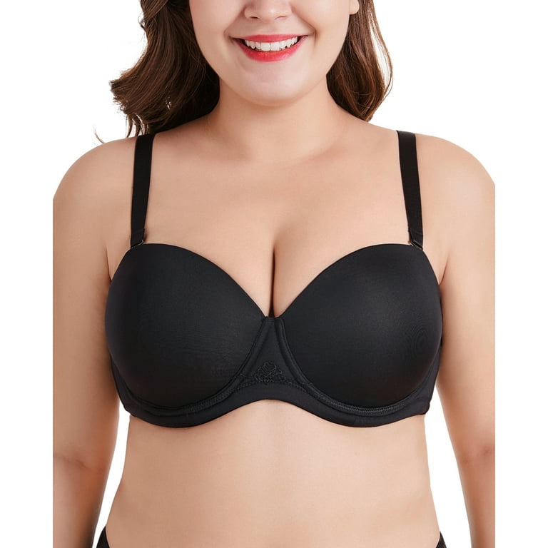 Vgplay Plus Size Strapless Bandeau Bras with Clear Straps Multiway  Convertible Minimizer Bra for Women, Black 32B at  Women's Clothing  store