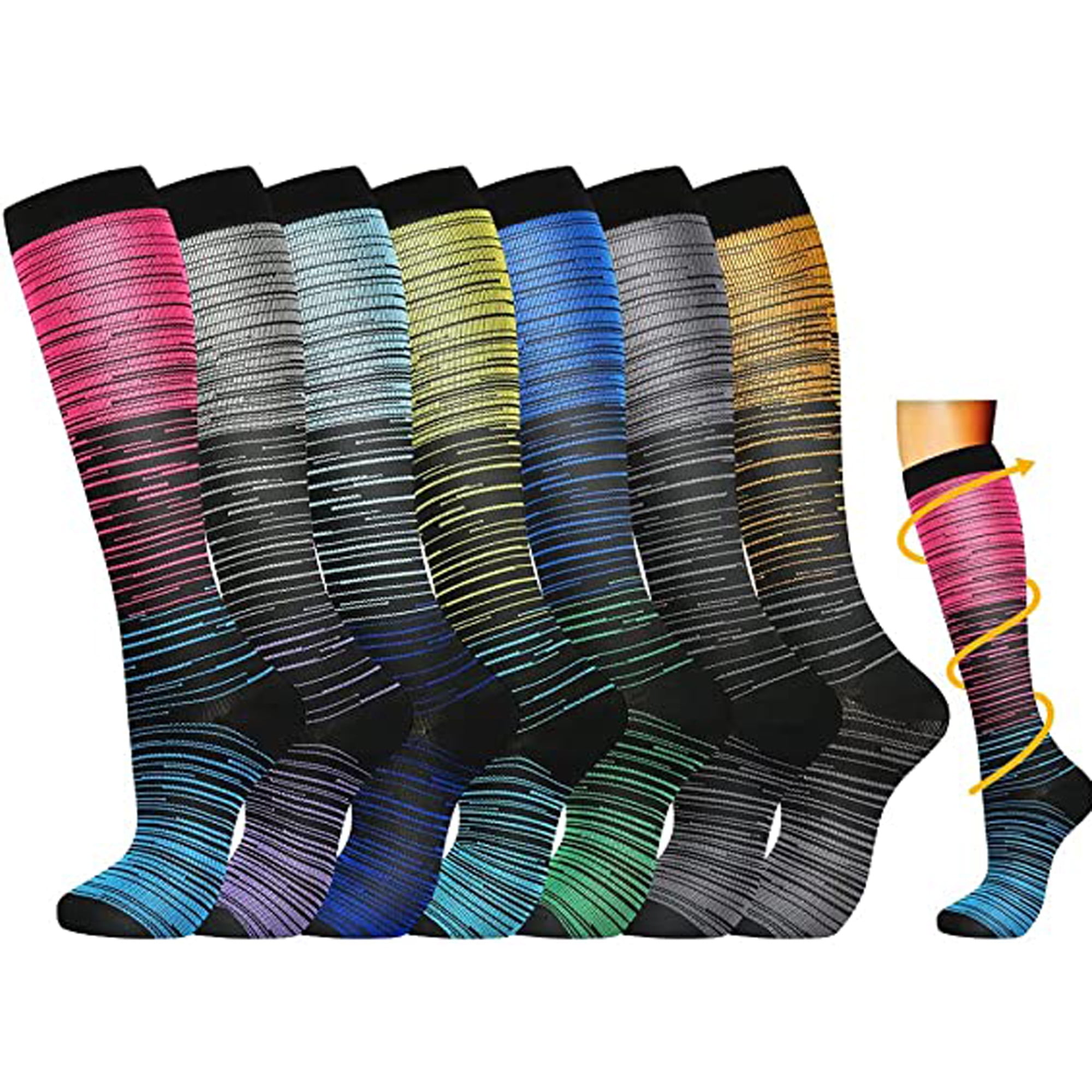 7 Pairs Compression Socks for Women Men Youth Sport Knee High Athletics