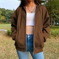 thumbnail image 2 of LYXSSBYX Fall Jackets for Women Hot Sale Clearance Women's Casual Block Fuzzy Zipper Pockets Winter Oversized Outwear Long Coat, 2 of 9