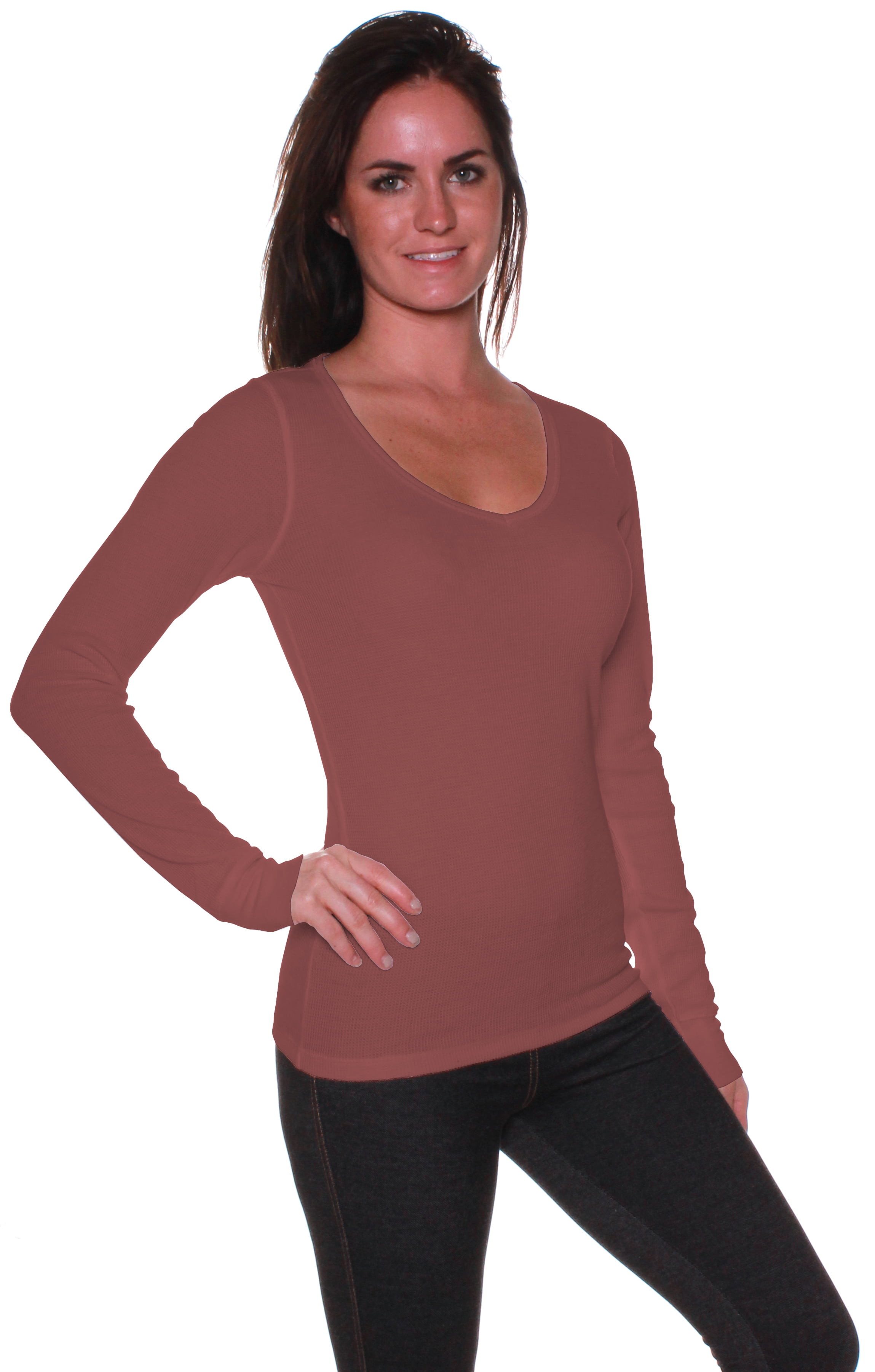 Plain Basic V Neck Thermal Long Sleeves 