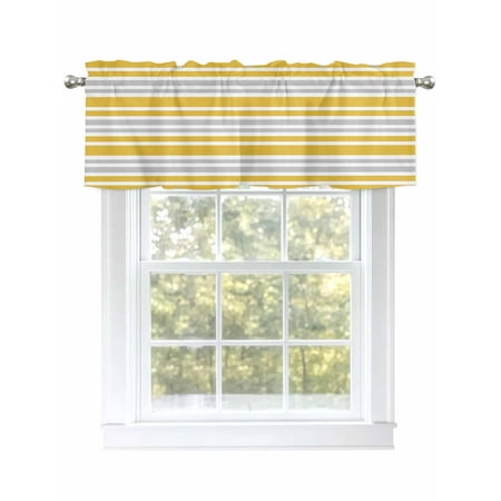 Modern Valances for Windows Rod Pocket Kitchen Valance Curtains - Soft & Washable Small Window Treatment for Living Room Bathroom Yellow Gray Stripes 54x18inch