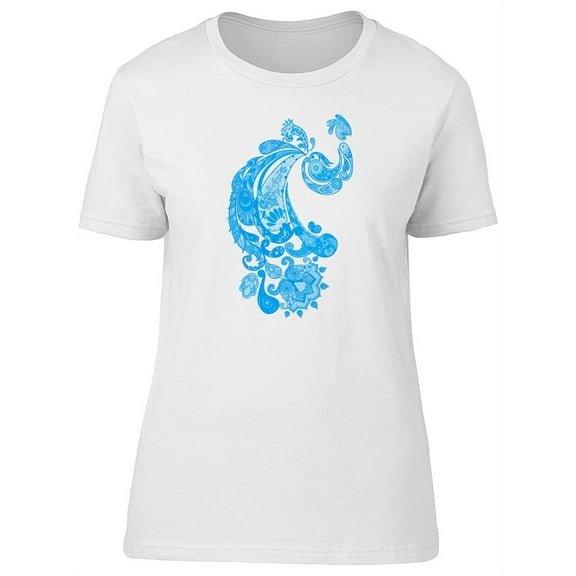 Abstract Blue Peacock T-Shirt Women -Image by Shutterstock, Female Large