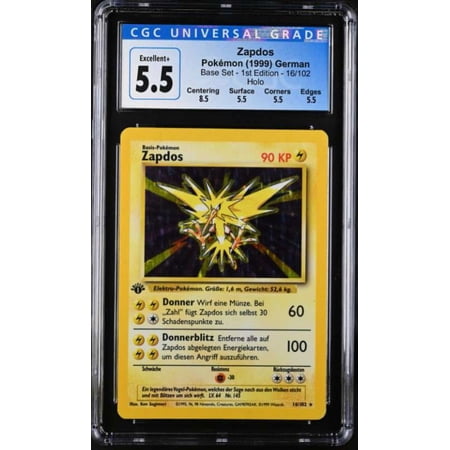 Pokemon Base Set Rare Holo Zapdos 1st Edition (German) #16 (CGC - Excellent + 5.5 (4091084054))
