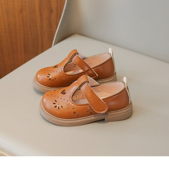 Hifoo Girl's Solid Color Adjustable Soft Soled Small Leather Shoes And Casual Shoes Are For Any Occasion Lovely Kids Footwear