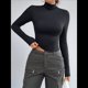 thumbnail image 5 of Camisetas Básicas para Mujer, Tops Cortos Ajustados para Salir, Lindas Camisetas de Cuello Alto para Adolescentes, Ropa de Larga Y2K Negro M, 5 of 9