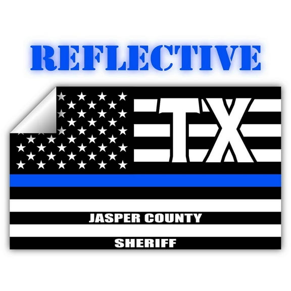 Reflective Jasper County Texas TX Thin Blue Line Stealthy Old Glory USA Flag | Honoring Law Enforcement Officers Sheriffs | County State Decal Bumper Sticker 3M Vinyl 3" x 5"