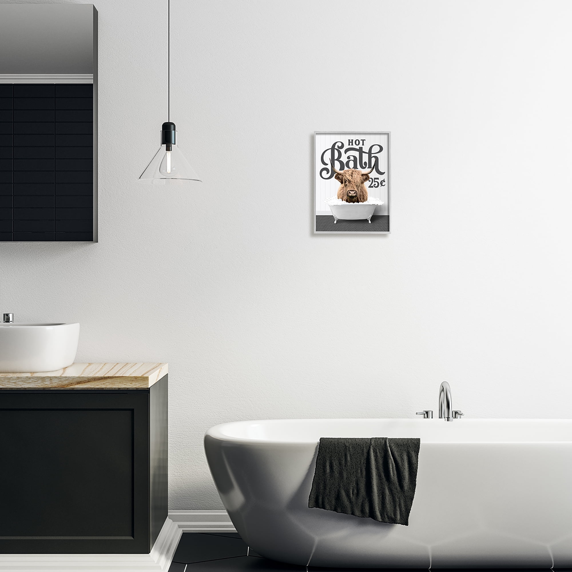 Stupell Industries Hot Bath Cattle Animals & Insects Painting Gray Framed Art Print Wall Art, 11 x 14