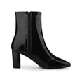 thumbnail image 3 of BLISSFUL STEP Women's Square Toe Side Zip Block Heels Ankle Boots Black 6, 3 of 7