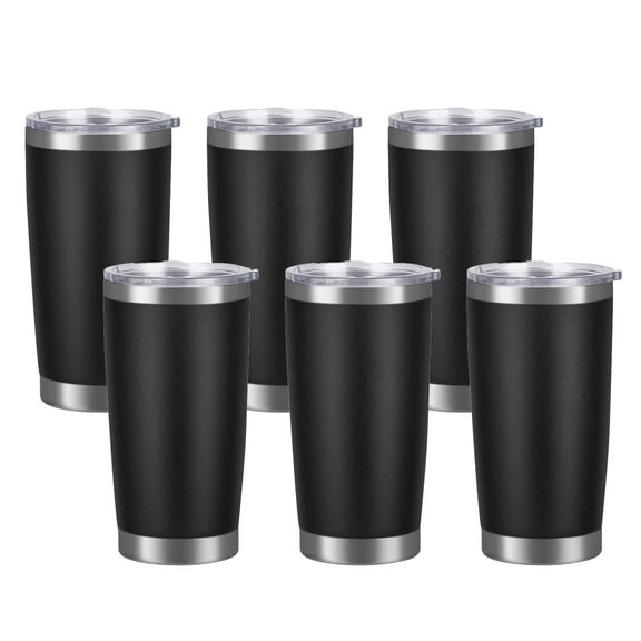 6 PACK 20 OZ. Stainless Steel Tumbler, Vacuum Insulated, Powder Coated, Black